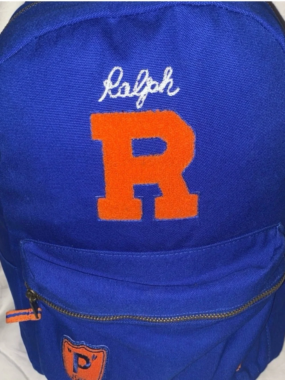 Ralph Lauren Blue and Orange 'R' Canvas Backpack